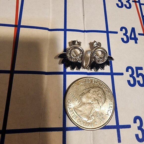 Sapphire & Diamond Petal Earrings, White Gold Rhodium over Sterling Silver - Picture 7 of 8